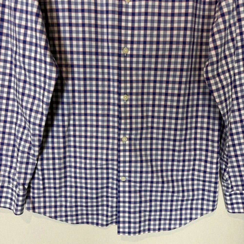 Banana Republic‎ Dress Shirt Mens Medium Blue Gingham Grant Fit Non Iron Stretch